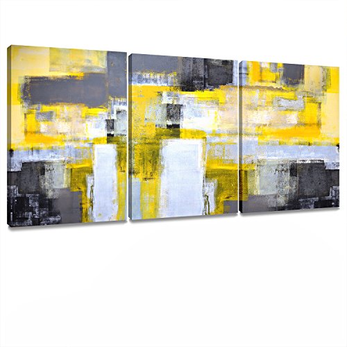 Book Cover Decor MI Canvas Wall Art Abstract Yellow Grey Framed Wall Art Paintings for Bedroom Living Room Office Home Decoration Modern Canvas Artwork Wall Decor Ready to Hang 12''x16'', 3 Pieces