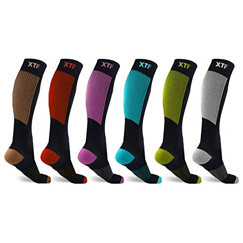 Extreme Fit Copper Compression Socks for Men & Women - Made for Running, Athletics, Pregnancy and Travel - 6 Pair