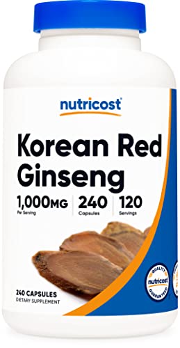 Book Cover Nutricost Korean Ginseng 500mg, 240 Capsules - 1000mg Extra Strength Serving Size - Korean Red Ginseng - Gluten Free & Non-GMO
