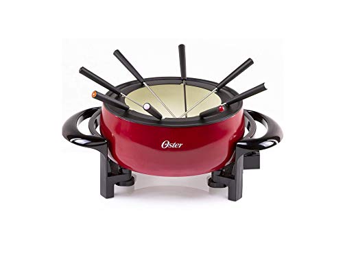 Oster Titanium Infused DuraCeramic Fondue Pot, 3 Quart, Eggshell/Red