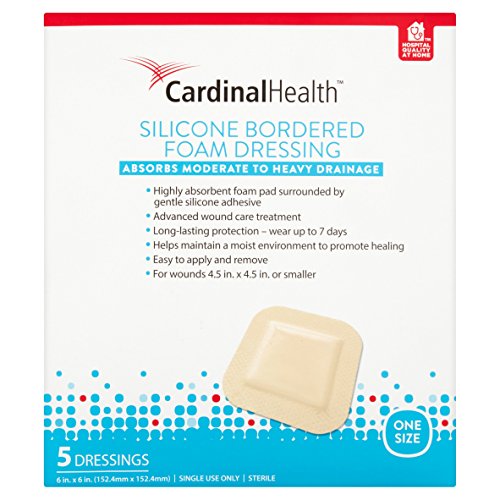 Cardinal Health BFM66RR Silicone Bordered Foam Bandage 6-inch x 6-inch (5), 5 Count