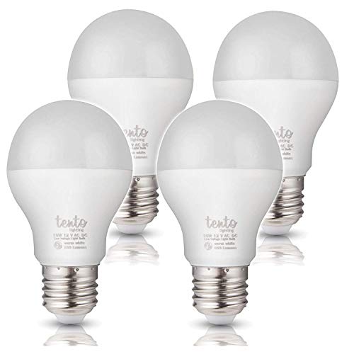 Tento Lighting 12v LED Bulbs Low Voltage 10w E26 60 Watts A19 Incandescent Replacement Low Voltage Only Off Grid Living Lighting Warm White 4Pack