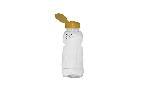 WM (Set of 24) 8 fl oz (12 oz of honey) Refillable, Reusable, Empty Clear PET Honey Bear Plastic Bottles w/ Yellow Flip Top Lined Caps. Used for Honey, Juice, Arts & Crafts and More