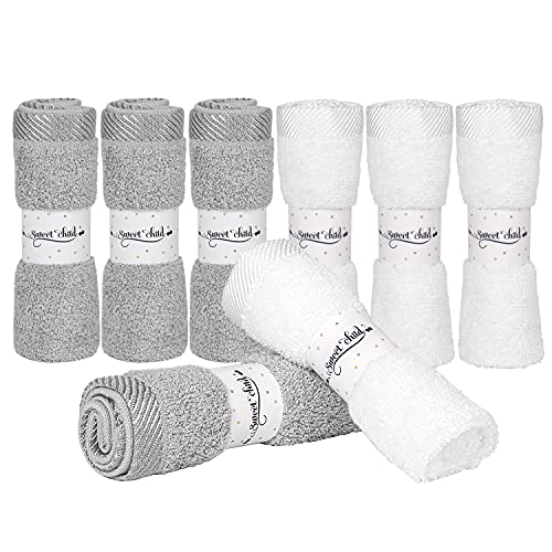 Sweet Child Baby Bamboo Washcloths - Premium Wash Cloth Set of 8 - Ultra Soft Kids/Infant Wash Cloths for Face and Body - Neutral Washcloth Pack - Top Baby Registry and Shower Gifts