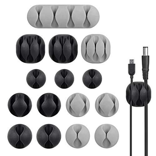 Avantree 15 Pack Long Lasting Cable Tidy Clips Management, Desktop Cord Holder & Hook, Adhesive Charging Power Cable Drop, Wire Organizer System for TV PC Laptop Home Office Nightstand Desk - CLIP02