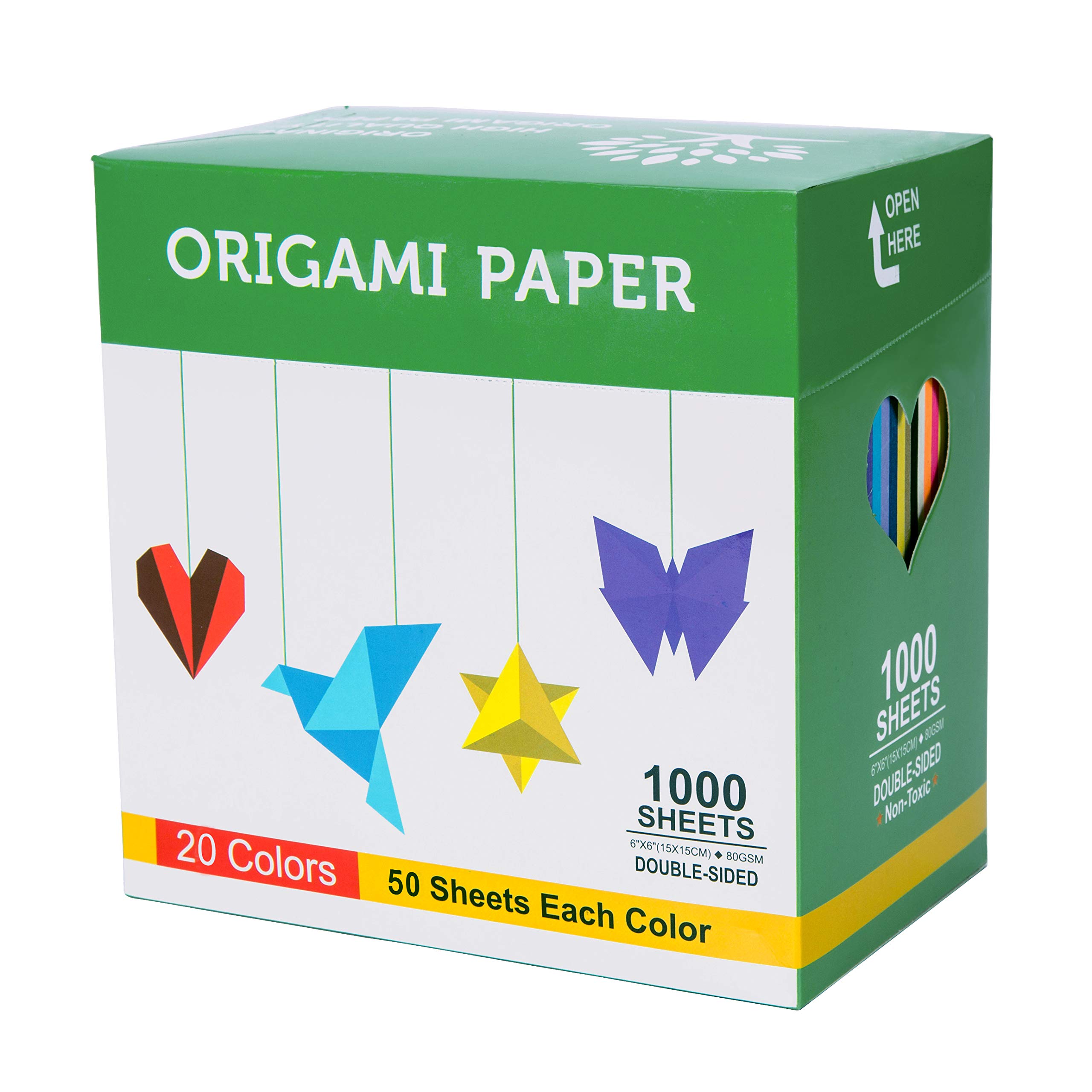 Book Cover BUBU Origami Paper Kit 1000 Sheets 6 Inch Square Double Sided Color 20 Vivid Colors for Beginners Trainning and School Craft Lessons