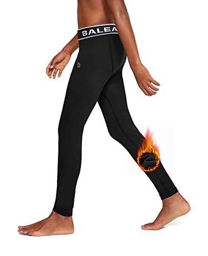 BALEAF Youth Boys' Compression Thermal Baselayer Sport Basketball Tights Fleece Lined Leggings Black Size M