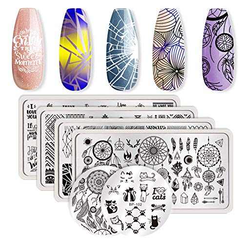 Born Pretty 6Pcs Nail Art Stamping Plates Set Valentine's Day Dreamcatcher Manicure Print Tool with 1Pc Jelly Stamper and Scraper