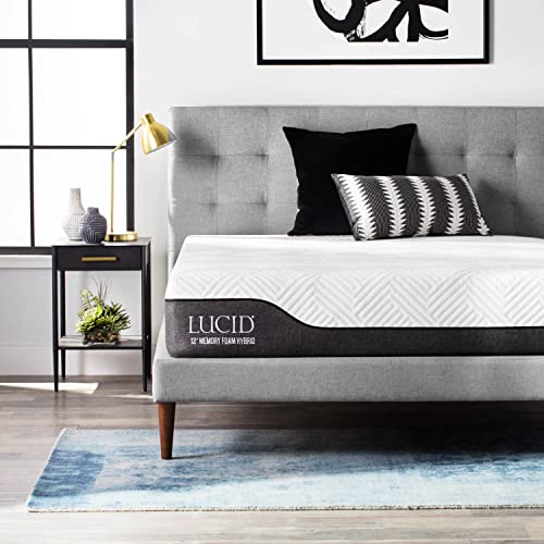 Book Cover LUCID 12 Inch Full Hybrid Mattress - Bamboo Charcoal and Aloe Vera Infused Memory Foam - Motion Isolating Springs - CertiPUR-US Certified