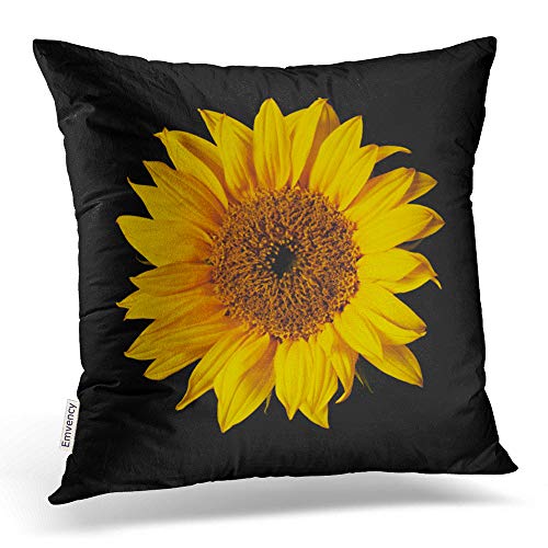 Book Cover Emvency Throw Pillow Covers Sunflower Yellow On Black Sun Flowers Decor Pillowcases Polyester 16 X 16 Inch Square Hidden Zipper Home Cushion Decorative Pillowcase