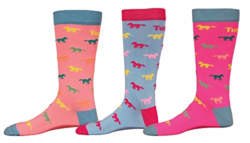 TuffRider Neon Pony Kids Socks - 3 Pack, Color - Neon Peach/Neon Blue/Neon Pink, Size - Standard