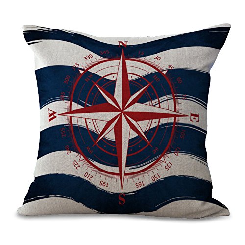 Book Cover Miracle Dec Summer Nautical Compass Pattern Linen Polyester Square Sofa Throw Pillow Covers (18