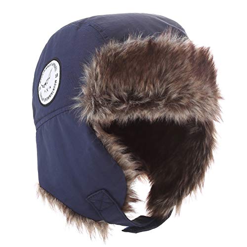 Moon Kitty Boys Winter Hats Big Kids Cowboy Cloth/Aviator Winter Earflap Cap Navy 4-6Years