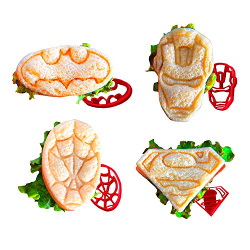 Book Cover Superhero Mini Sandwich Cutter Set by WNF Craft - Fun Shapes of Superman Batman Ironman and Spiderman - Press Molds Perfect for Lunch box and Breakfast Fun Bites -Great for Adults and Kids of All Ages