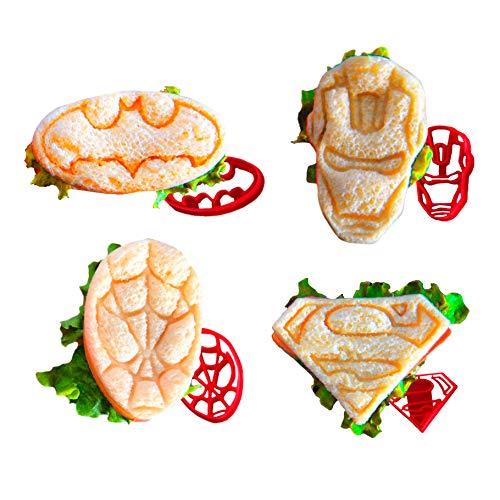 Superhero Mini Sandwich Cutter Set by WNF Craft - Fun Shapes of Superman Batman Ironman and Spiderman - Press Molds Perfect for Lunch box and Breakfast Fun Bites -Great for Adults and Kids of All Ages