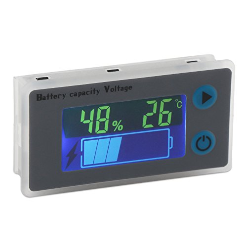 Battery Monitor, DROK 10-100V Digital Battery Capacity Tester, Percentage Level Voltage Temperature Switch Meter Gauge 12V 24V 36V 48V LCD Display Marine RV Battery Power Indicator Panel