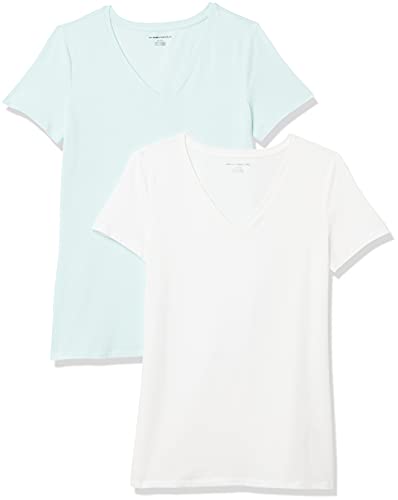 Amazon Essentials Women's 2-Pack Short-Sleeve V-Neck Patterned T-Shirt