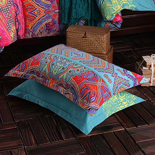 Book Cover HNNSI 2 Pieces Exotic Striped Bohemia Pillow Shams,100% sanded Cotton Thick Boho Pillow Cases/Covers,19