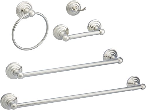 AmazonBasics Traditional Bathroom Accessories Set - 5 Piece - Satin Nickel
