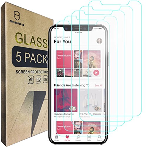 Mr.Shield [5-PACK] Designed For iPhone X/iPhone XS [Tempered Glass] Screen Protector [0.3mm Ultra Thin 9H Hardness 2.5D Round Edge] with Lifetime Replacement