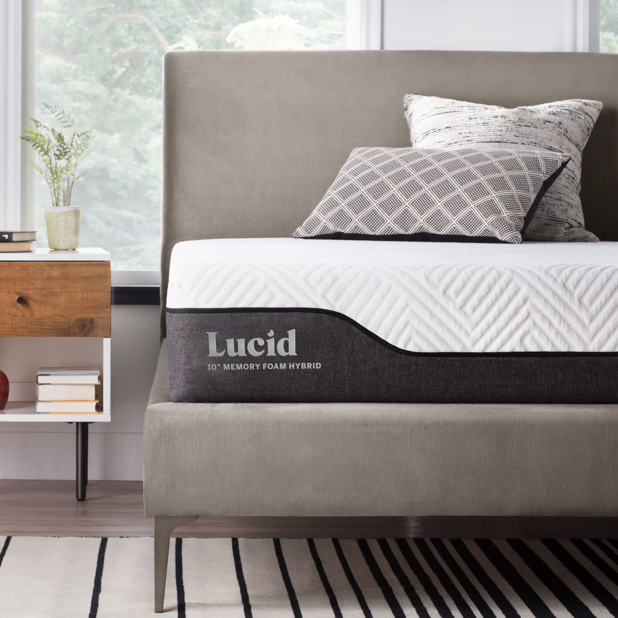 Book Cover Lucid 10 Inch Hybrid Mattress – Bamboo Charcoal and Aloe Vera Infused- Memory Foam Mattress- Moisture Wicking – Odor Reducing Full 10 inch Mattress Only
