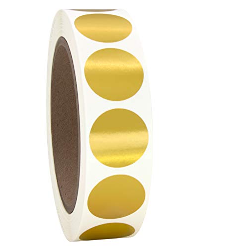 1" Gold Round Color Coding Circle Dot Labels on a Roll, 1000 Stickers, 1 inch Diameter.