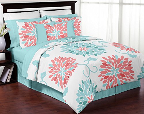 Book Cover Turquoise and Coral Emma 3 Piece Childrens, Teen, Kids Modern Full/Queen Bedding Set Collection