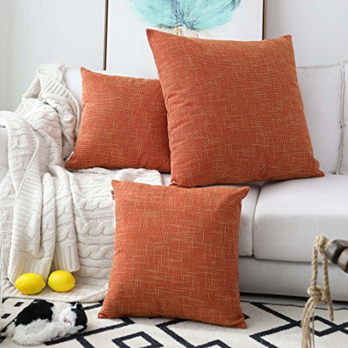 Book Cover Kevin Textile 2 Packs Decorative Hand Made Faux Linen Throw Pillow Cover Cushion Case for Floor with Invisible Hidden, 26-inches, Orange