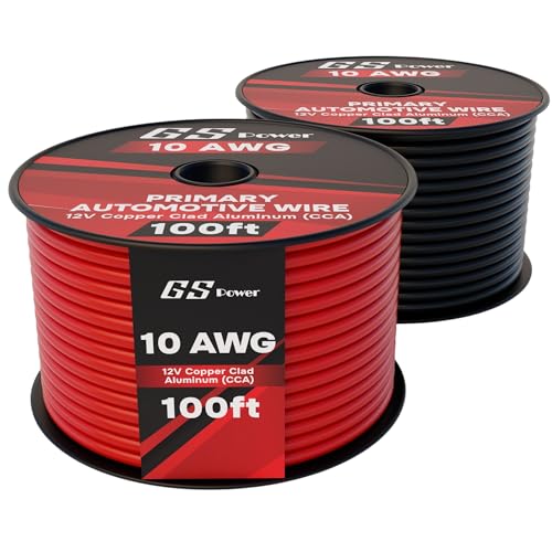 GS Power's 10 Gauge Ga, 2 Rolls of 100 Feet (total of 200 ft) Car Audio Video Power Primary Remote Turn on Hook up Trailer CCA Wire (Cable Set Color: Red, Black)