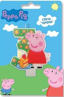 Peppa Pig Birthday Party Supplies Cake Topper Molded Colored Number 3 Candle Holiday Baking Dessert Cupcake Decorating Idea for Celebration Boy's or Girl's Bday Anniversary Kid's Party