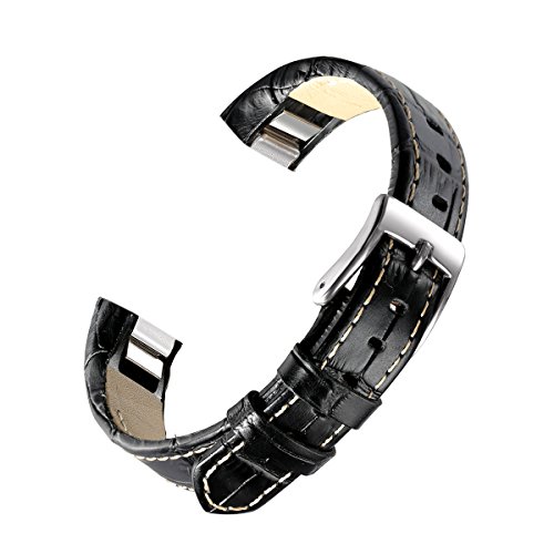 bayite Leather Bands Compatible with Fitbit Alta and Alta HR, Bamboo Joint Pattern Black 5.5" - 8.1"