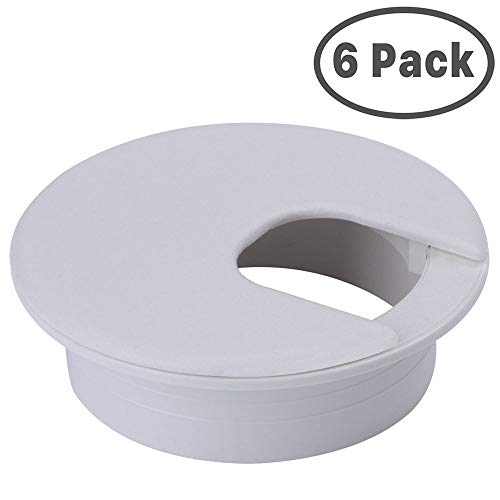 TOPETEK Computer Desk Grommet Kit - 2" White Wire Organizer for Office Cord Management (6 Pack)