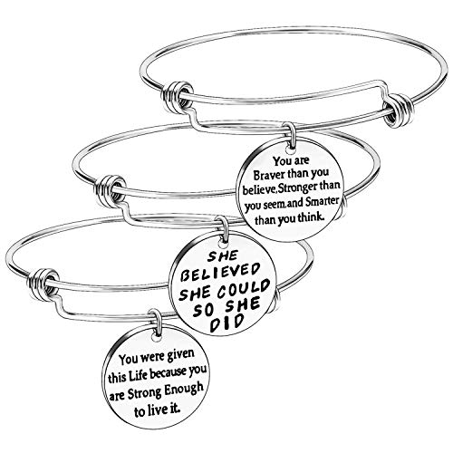 YEEQIN Pack of 3 Inspirational Bangle Bracelets, Inspirational Gifts, Inspirational Jewelry, Women Bangles