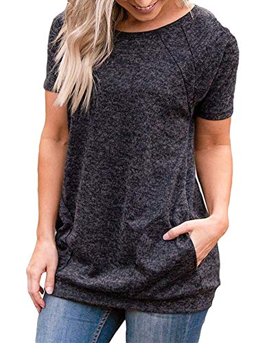 lymanchi Women Round Neck Long Sleeve Shirt Loose Baggy Pocket Pullover Tunic Top