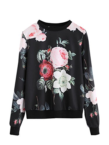 Book Cover Romwe Women's Casual Floral Print Long Sleeve Pullover Tops Lightweight Sweatshirt
