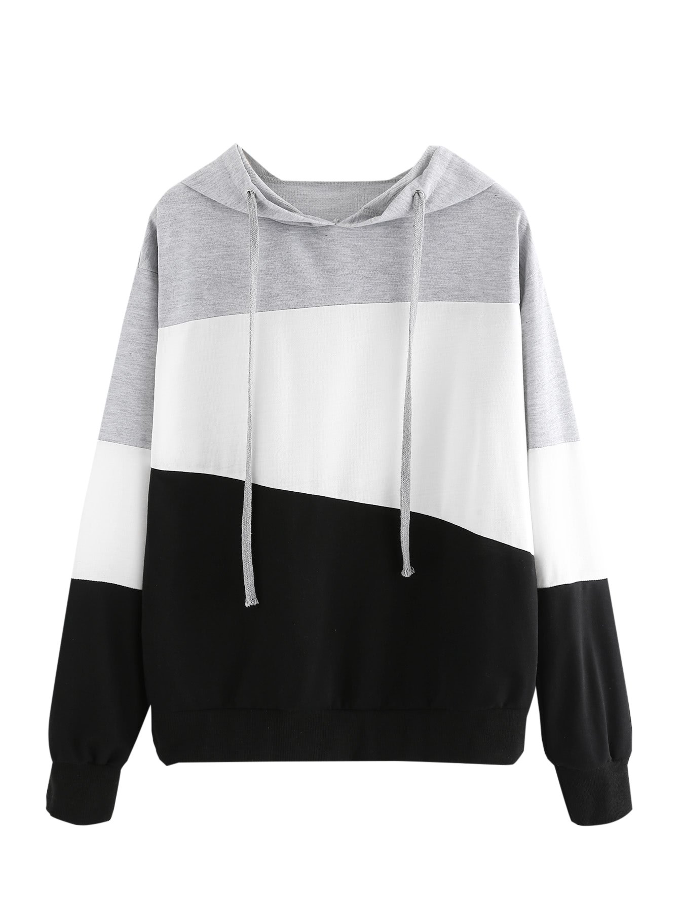 SweatyRocks Women's Color Block Lightweight Long Sleeve Pullover Hoodie Medium Grey White Black