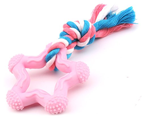 Comtim Puppy Chew Toys, Dog Durable Teething Toys with Rope for Puppies and Small Dogs (Pink Star)