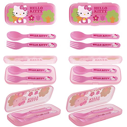Book Cover 6 Pack Hello Kitty Plastic Flatware GoPak For Kids Reusable Fork & Spoon Lunch Silverware Sets