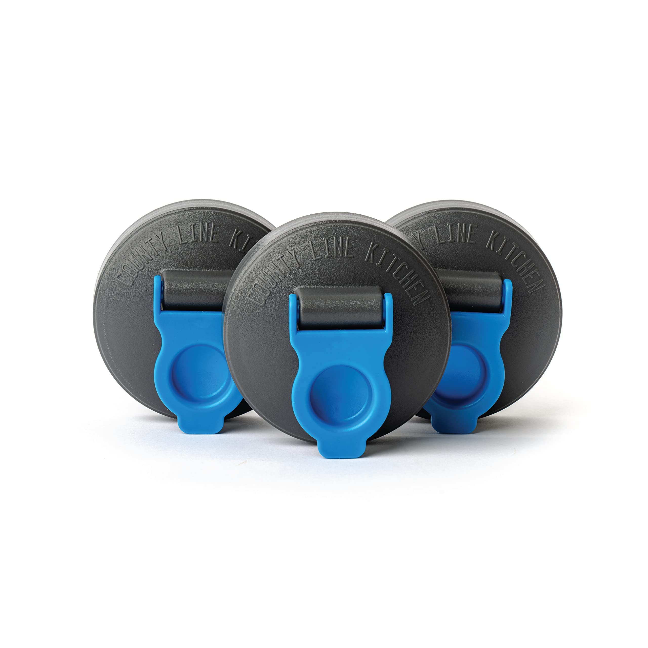 County Line Kitchen Wide Mouth Mason Jar Flip Cap Lid, Durable, Airtight, Leak-Proof Seal - Blue, 3 Pack 3 Count Blue