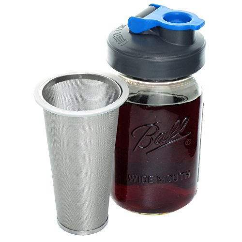 County Line Kitchen Durable Cold Brew Mason Jar Coffee Maker. Glass Jar, Stainless Steel Filter, Flip Cap Lid - 1 Quart, 32 oz
