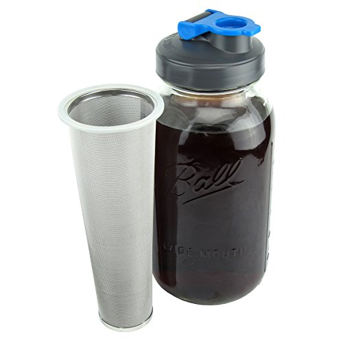 Cold Brew Coffee Maker with Flip Cap Lid by County Line Kitchen - 2 Quart - Make Amazing Cold Brew Coffee and Tea with This Durable Mason Jar and Stainless Steel Filter and Flip Cap Lid