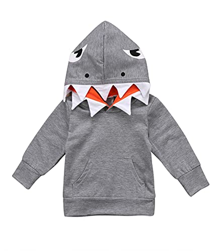 Unisex Baby Autumn Winter Shark Hooded Sweatshirt Infant Boys Girls Hoodies with Kangaroo Muff Pockets& Shark Fin (Gray, 3-4 Years)