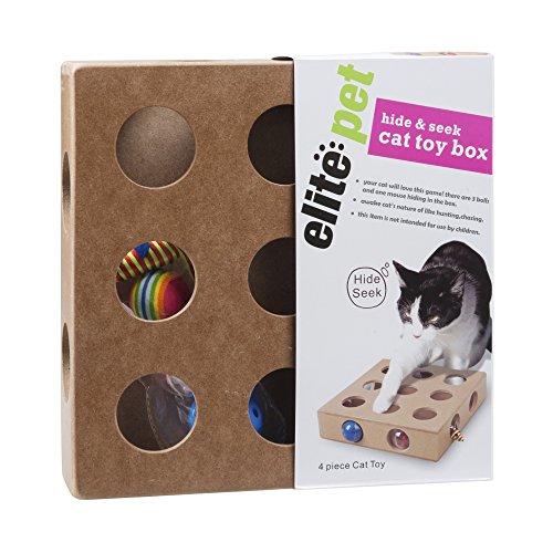 Pet Products, Cat Toy Box for Cat, Kitten, Interactive Indoor Puzzle Box, 3 Balls and A Mouse, 17 Holes, Hide & Seek