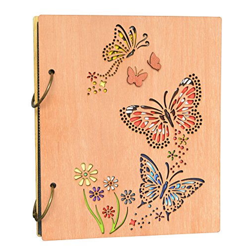 Book Cover Photo Album 4 x 6 Butterfly and Flowers Design 120 Photos Wooden Cover Photo Book