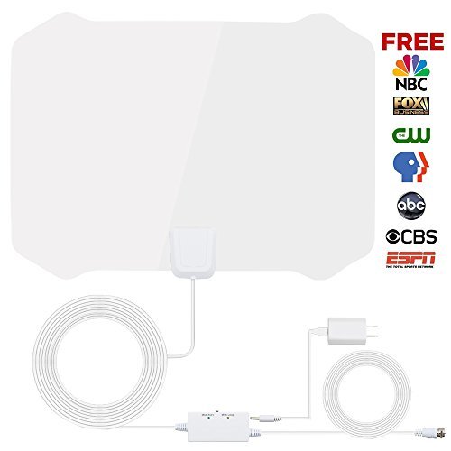 HDTV Antenna,Indoor Amplified TV Antenna 60 to 80 Mile Range with Creative Adjustable Amplifier Booster and and 16.5 Feet Coaxial Cable (White)