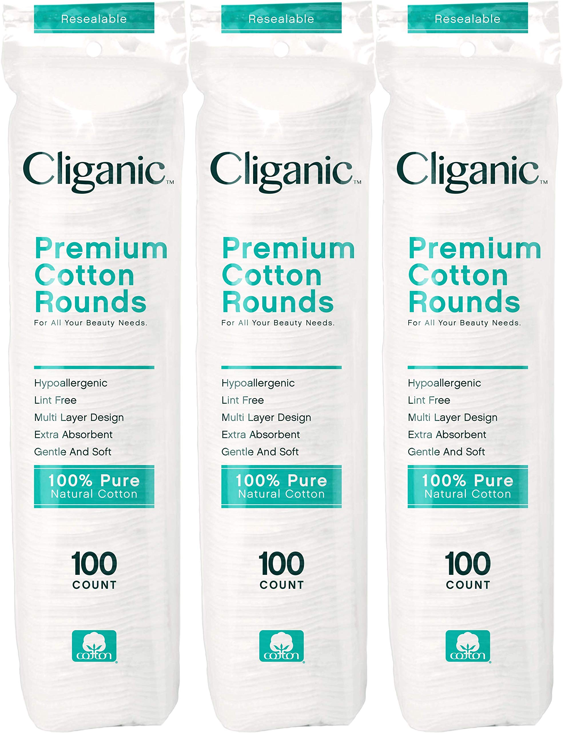 Cliganic Premium Cotton Rounds for Face (300 Count) - Makeup Remover Pads, Hypoallergenic, Lint-Free | 100% Pure Cotton