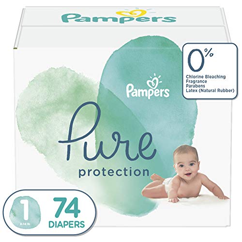 Book Cover Diapers Newborn/Size 1 (8-14 lb), 74 Count - Pampers Pure Protection Disposable Baby Diapers, Hypoallergenic and Unscented Protection, Super Pack (Old Version)