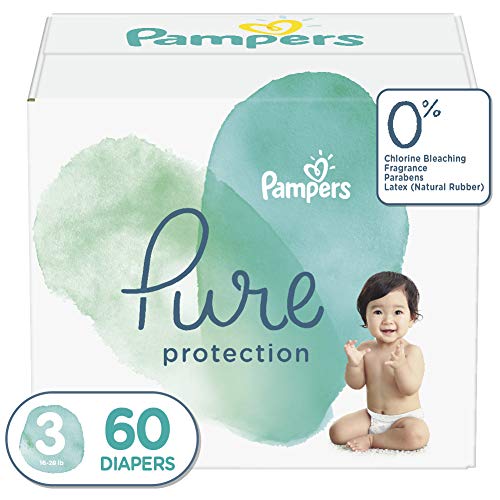 Book Cover Diapers Size 3, 60 Count - Pampers Pure Protection Disposable Baby Diapers, Hypoallergenic and Unscented Protection, Super Pack (Old Version)