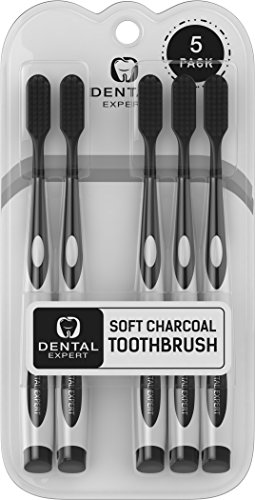 Book Cover Dental Expert Charcoal Toothbrush [Gentle Soft] Slim Teeth Head Whitening Brush for Adults & Children [Family Pack] - Ultra Soft Medium Tip Bristles (Black)