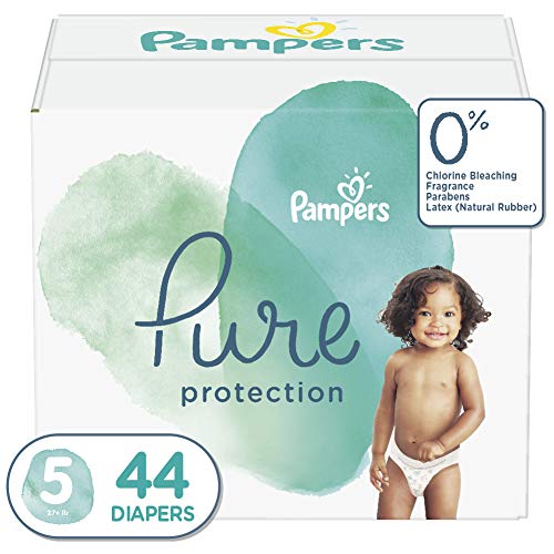 Book Cover Diapers Size 5, 44 Count - Pampers Pure Protection Disposable Baby Diapers, Hypoallergenic and Unscented Protection, Super Pack (Old Version)